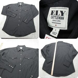 Ely Cattleman Pearl Snap Shirt Men Large Black Striped Long Sleeve Button Up NEW